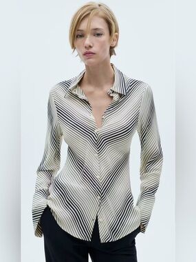 Y2K style shirt. New with tags Mango Striped Button-Front Blouse - Cream/Black